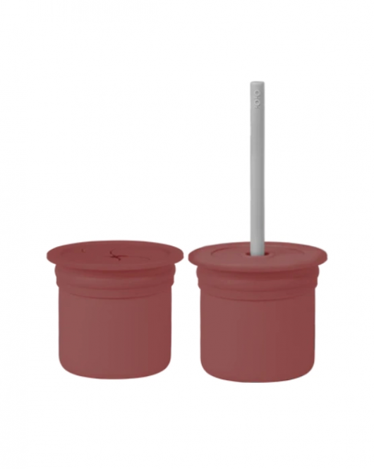 OiOi Ham+Hüp Pipetli Silikon Bardak Seti Velvet Rose / Powder Grey