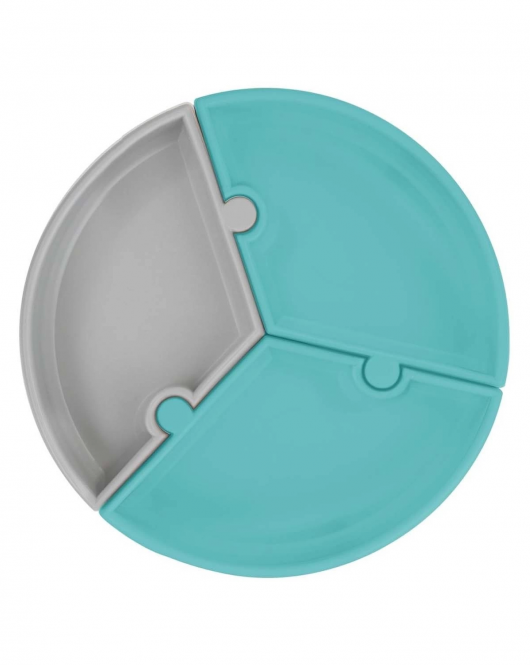 OiOi Puzzle Vakum Tabanlı Silikon Tabak Aqua Green / Powder Grey