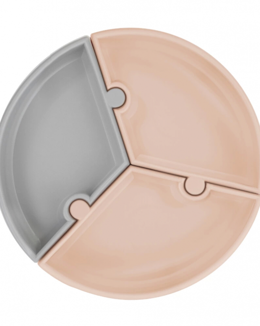 OiOi Puzzle Vakum Tabanlı Silikon Tabak Bubble Beige / Powder Grey