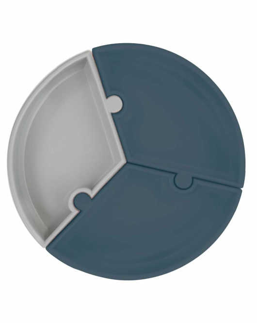 OiOi Puzzle Vakum Tabanlı Silikon Tabak Deep Blue / Powder Grey