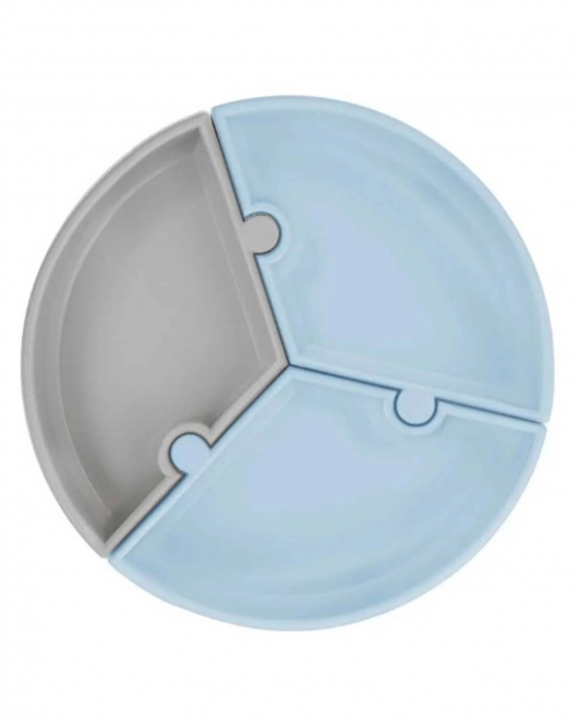 OiOi Puzzle Vakum Tabanlı Silikon Tabak Mineral Blue / Powder Grey