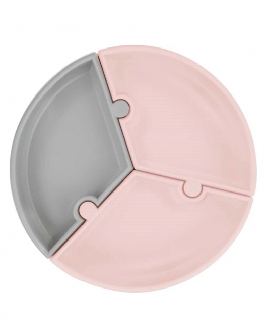 OiOi Puzzle Vakum Tabanlı Silikon Tabak Pinky Pink / Powder Grey