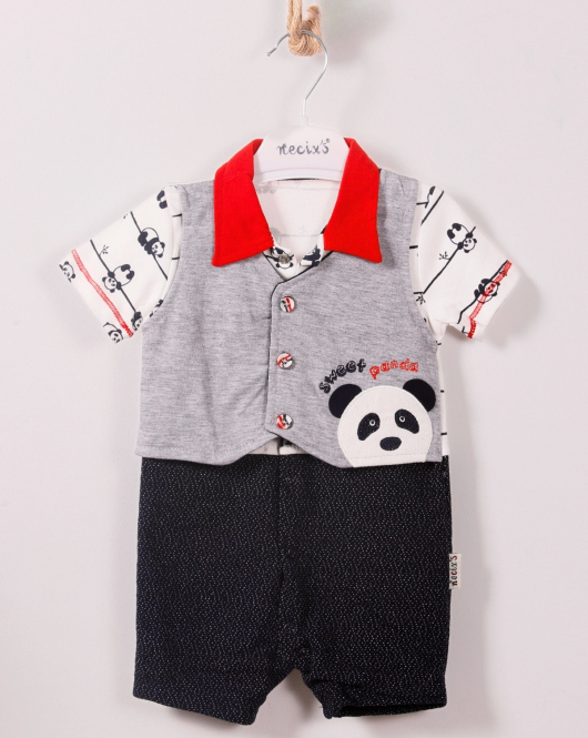 Panda Desenli Erkek Bebek Tulum