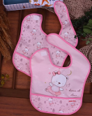 Pembe Ayı Desenli 2'Li Sıvı Geçirmez Kolsuz Bebek Mama Önlüğü 0-12 Ay