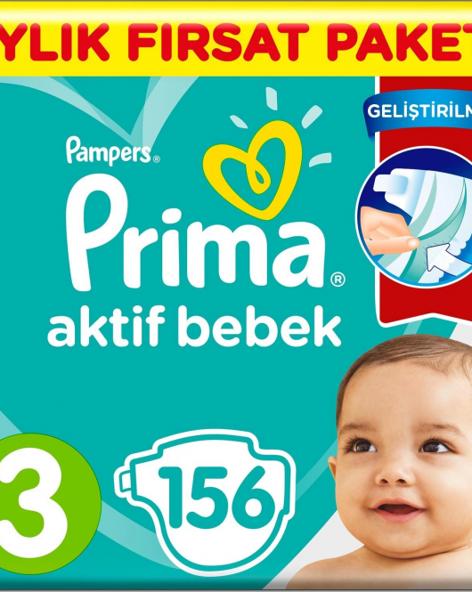 Prima Bebek Bezi Aktif Bebek 3 Beden Aylık Fırsat Paketi 156 Adet