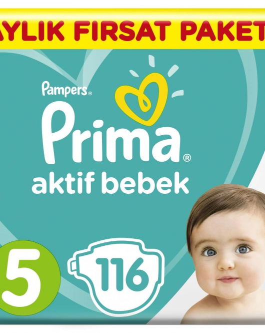 Prima Bebek Bezi Aktif Bebek 5 Beden Aylık Fırsat Paketi 116 Adet