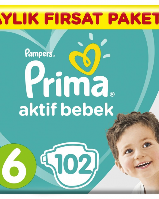 Prima Bebek Bezi Aktif Bebek 6 Beden Aylık Fırsat Paketi 102 Adet