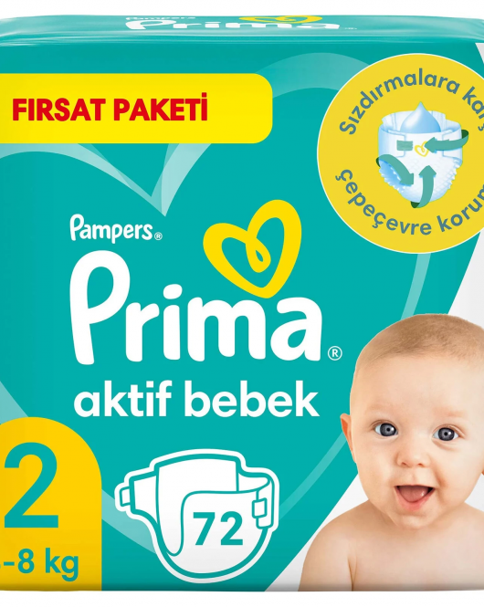 Prima Bebek Bezi Aktif Bebek Fırsat Paket 2 Beden 72 Adet