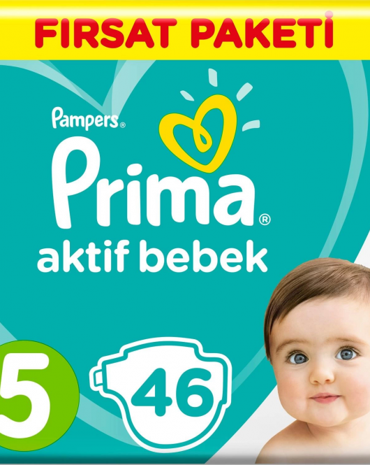 Prima Bebek Bezi Aktif Bebek Fırsat Paket 5 Beden 46 Adet