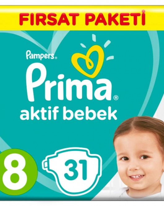 Prima Bebek Bezi Aktif Bebek Fırsat Paketi 8 Beden 31 Adet