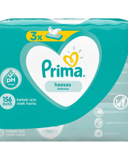 Prima Hassas Islak Havlu Mendil 3'Lü 156 Yaprak