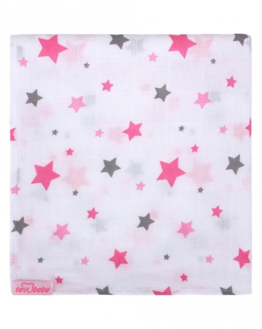 Sevi Bebe Desenli Müslin Çok Amaçlı Bez 50x70 ART-328 Yıldız Yağmuru Pembe