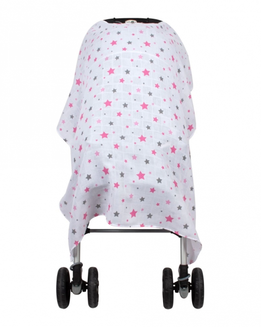 Sevi Bebe Müslin Bebek Arabası Örtüsü ART-42 Yıldız Yağmuru Pembe