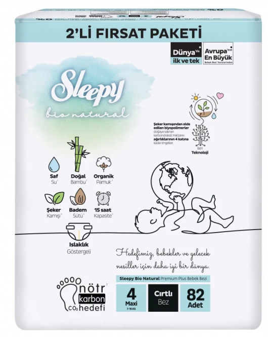 Sleepy Bio Natural Bebek Bezi 2'Li Fırsat Paketi 4 Beden 82 Adet