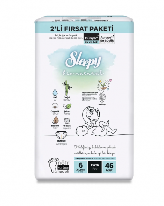 Sleepy Bio Natural Bebek Bezi 2'Li Fırsat Paketi 6 Beden 46 Adet
