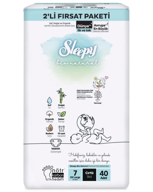 Sleepy Bio Natural Bebek Bezi 2'Li Fırsat Paketi 7 Beden 40 Adet