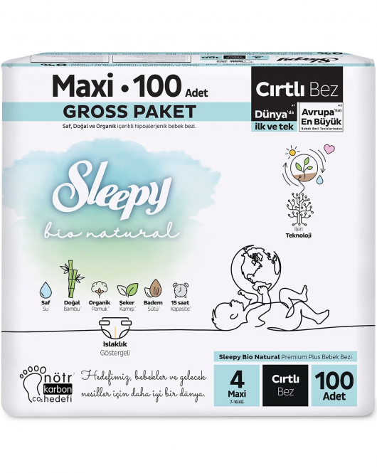 Sleepy Bio Natural Bebek Bezi Gross Paket 4 Beden 100 Adet