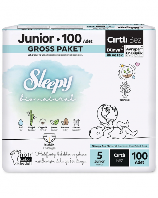 Sleepy Bio Natural Bebek Bezi Gross Paket 5 Beden 100 Adet