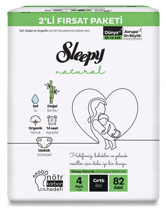 Sleepy Natural Bebek Bezi 2'Li Fırsat Paketi 4 Beden 82 Adet