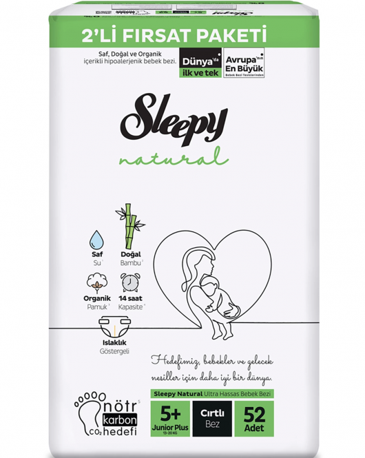 Sleepy Natural Bebek Bezi 2'Li Fırsat Paketi 5+ Beden 52 Adet