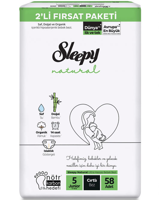 Sleepy Natural Bebek Bezi 2'Li Fırsat Paketi 5 Beden 58 Adet