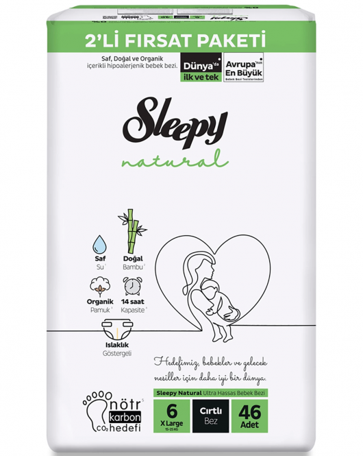 Sleepy Natural Bebek Bezi 2'Li Fırsat Paketi 6 Beden 46 Adet