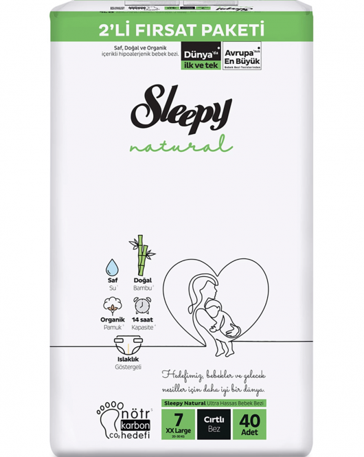 Sleepy Natural Bebek Bezi 2'Li Fırsat Paketi 7 Beden 40 Adet