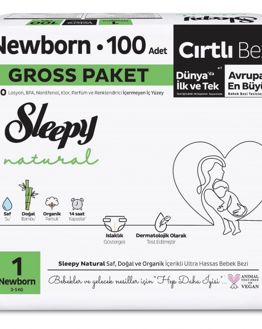 Sleepy Natural Bebek Bezi Gross Paket 1 Beden 2-5 Kg 100 Adet
