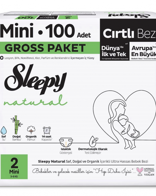Sleepy Natural Bebek Bezi Gross Paket 2 Beden 3-6 Kg 100 Adet