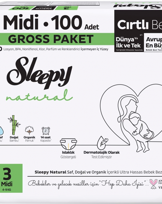 Sleepy Natural Bebek Bezi Gross Paket 3 Beden 4-9 Kg 100 Adet