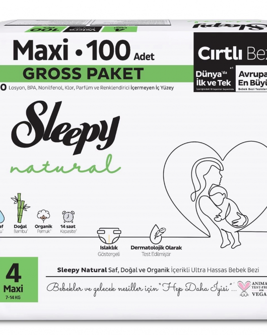Sleepy Natural Bebek Bezi Gross Paket 4 Beden 7-14 Kg 100 Adet