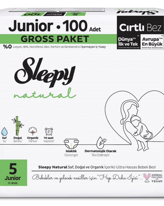 Sleepy Natural Bebek Bezi Gross Paket 5 Beden 11-18 Kg 100 Adet