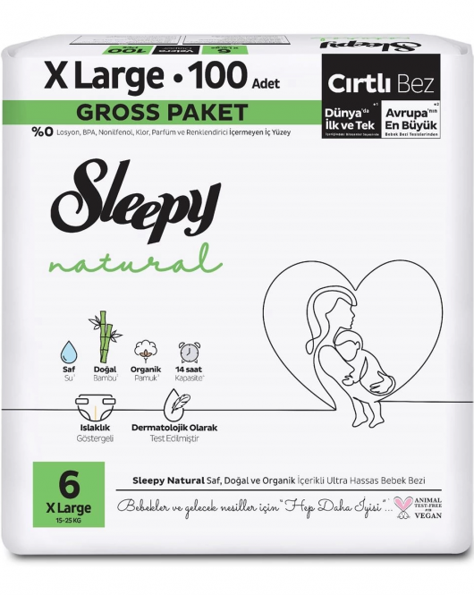 Sleepy Natural Bebek Bezi Gross Paket 6 Beden 15-25 Kg 100 Adet