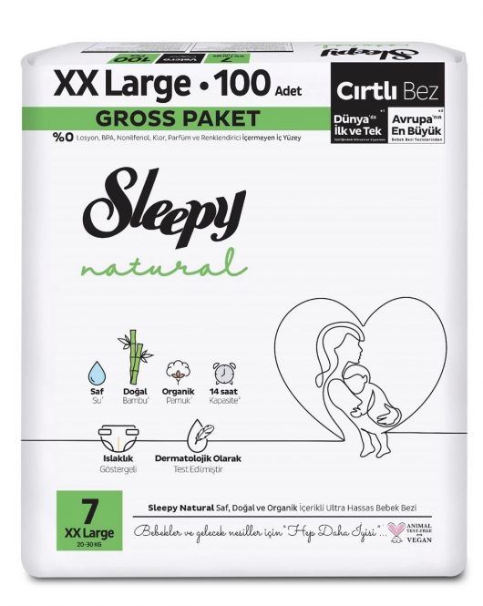 Sleepy Natural Bebek Bezi Gross Paket 7 Beden 20-30 Kg 100 Adet