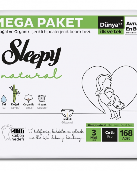 Sleepy Natural Bebek Bezi Mega Fırsat Paketi 3 Beden 4-9 Kg 168 Adet