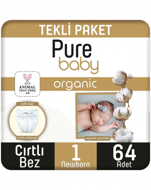 Sleepy Pure Baby Organik Bebek Bezi 2li Jumbo 1 Beden 2-5 Kg 64 Adet