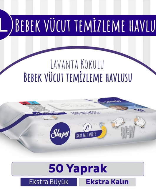 Sleepy XL Lavanta Kokulu Bebek Vücut Temizleme Mendili 50 Yaprak