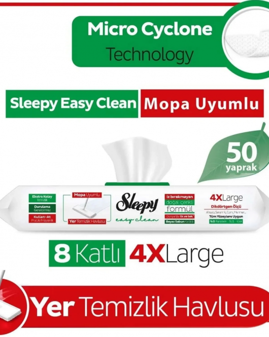 Sleepy Yer Temizlik Havlusu Mop Uyumlu 50 Adet Beyaz Sabun