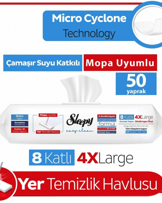 Sleepy Yer Temizlik Havlusu Mop Uyumlu 50 Adet Çamaşır Suyu