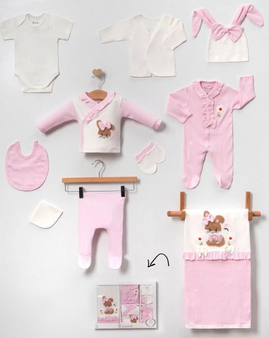3 Ay Kız Bebek Tavşan 10 Parça Hastane Çıkışı Kutulu Pembe