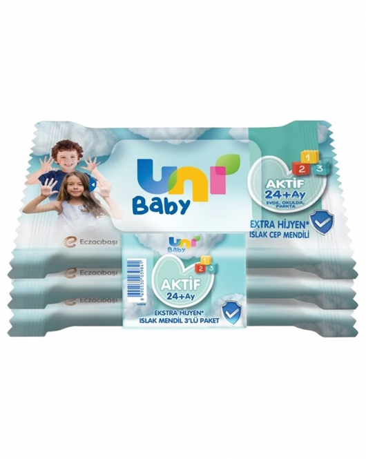 Uni Baby Aktif Hijyenik Islak Cep Mendili 3lü 45 Yaprak