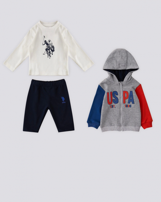 U.s. Polo Erkek Bebek 3'lü Takım 1483 Gri Melanj
