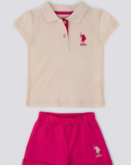 U.S. Polo Kız Bebek Kısa Kol T-Shirt 2'Li Takım 1247 Krem