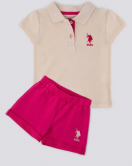 U.S. Polo Kız Bebek Kısa Kol T-Shirt 2'Li Takım 1247 Krem