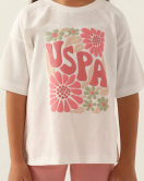 U.S. Polo Kız Çocuk Flower 2'Li Kapri Takım 1800 Krem