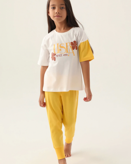 U.S. Polo Kız Çocuk Pijama Takım 1809 Krem