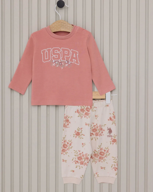 U.S.Polo Kız Bebek Uzun Kol 2'Li Takım USB2130 Retro Pembe