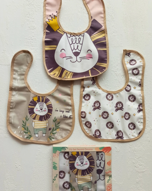 Yeni Kaplan Temalı Kare 3 Parça Microfiber Mama Önlüğü Kendi Kutusunda (su Geçirmez) Çıtçıtlı