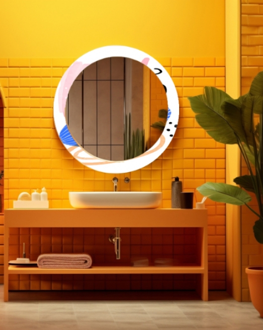Dekorarif Desenli Yuvarlak Banyo-Salon Duvar Aynası 65