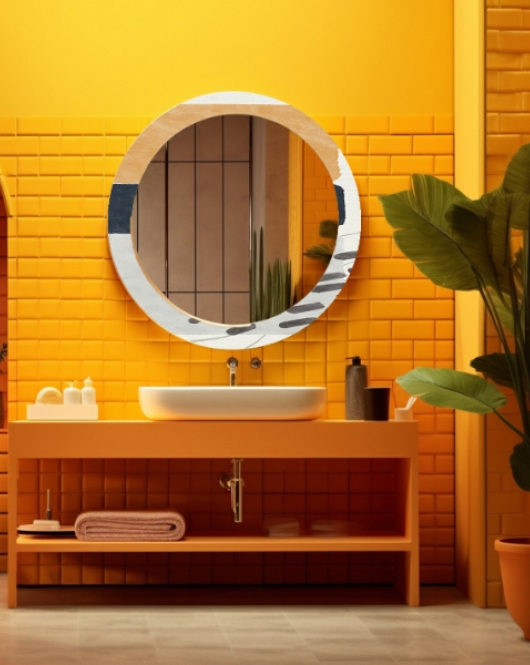 Dekorarif Desenli Yuvarlak Banyo-Salon Duvar Aynası 57